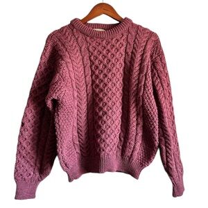 Vintage L.L. Bean Purple Cableknit Fisherman’s Wool Sweater Women’s Medium